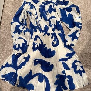 H&M Blue and White Patterned Dress never worn